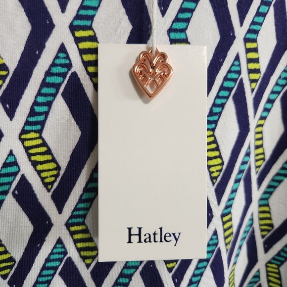 NWT HATLEY NELLIE SHIFT DRESS GEOMETRIC NAVY GREEN WHITE SZ L - Picture 8 of 12